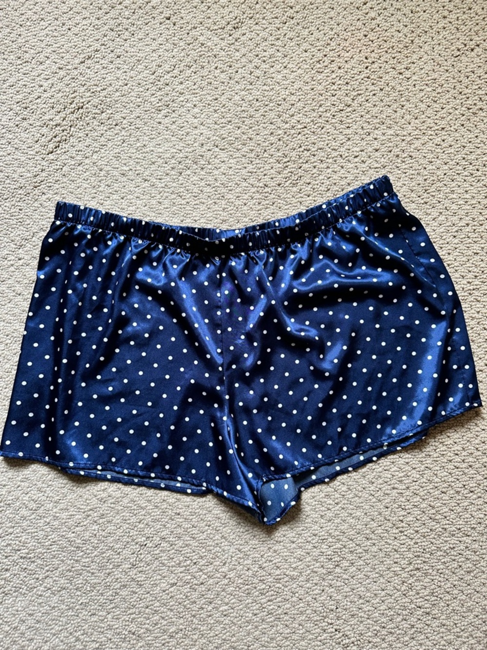 Lilac & London Navy Blue w/White Polka Dots Satin Pajama Shorts Sz XL